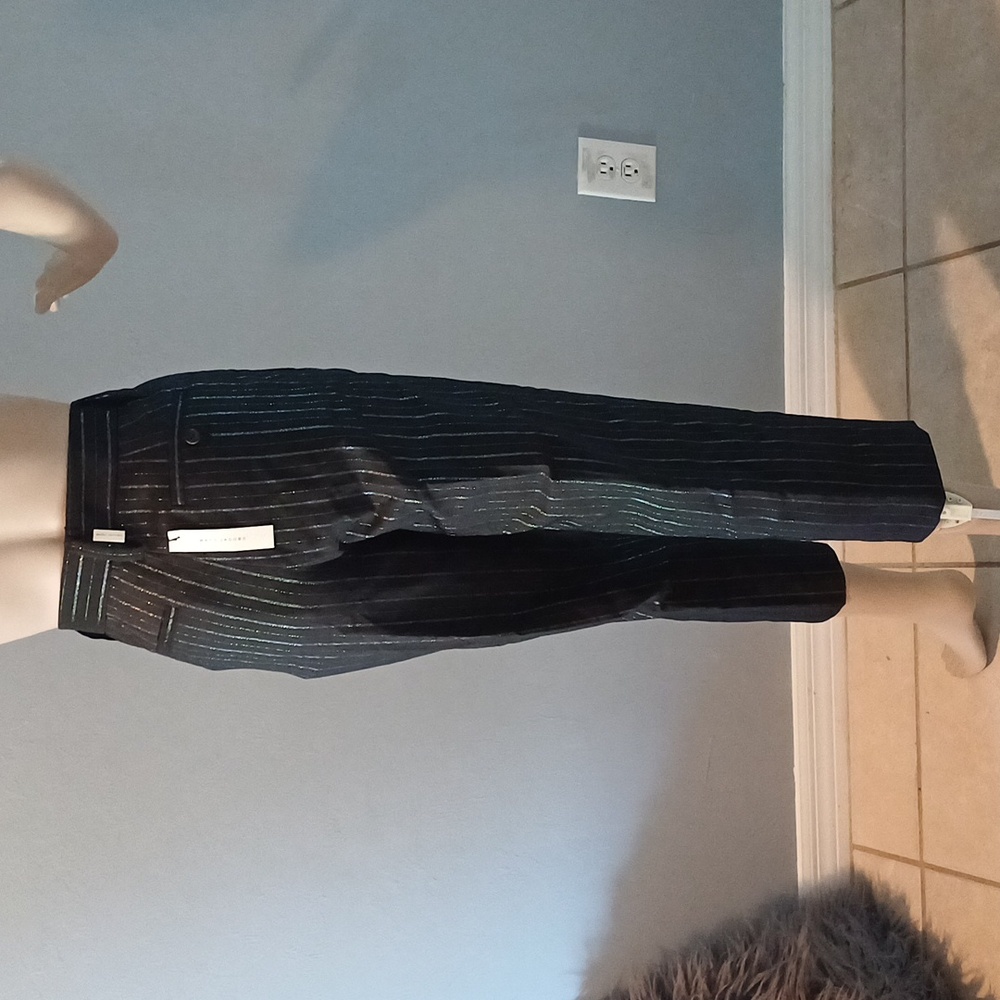 🔥🔥🔥Marc Jacobs black metallic pinstripe crop flat front chinos 8 NWT - Picture 14 of 16